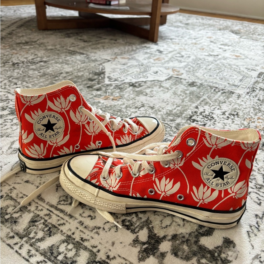 Converse Red and White Floral High-Tops